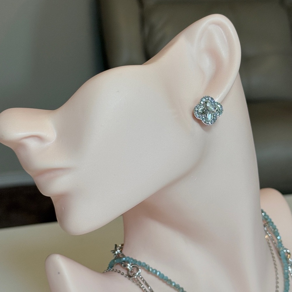 Silver Crystal Floral Stud Earrings
